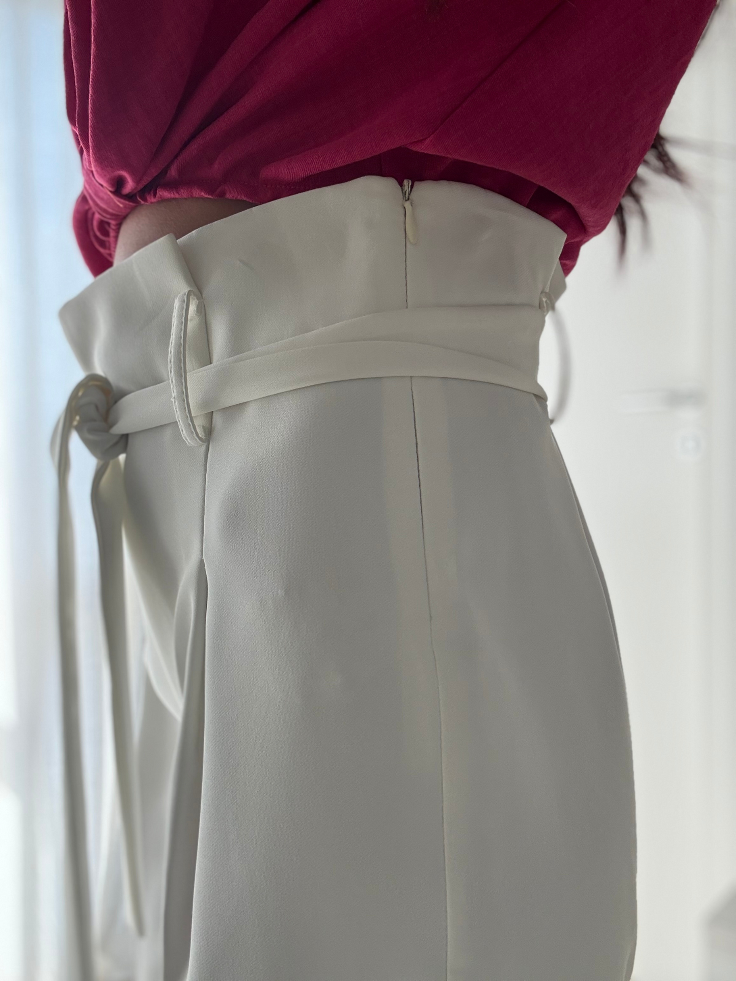 Pantalone Vita Alta Effetto Caramella con Cinturino in Vita - Donna