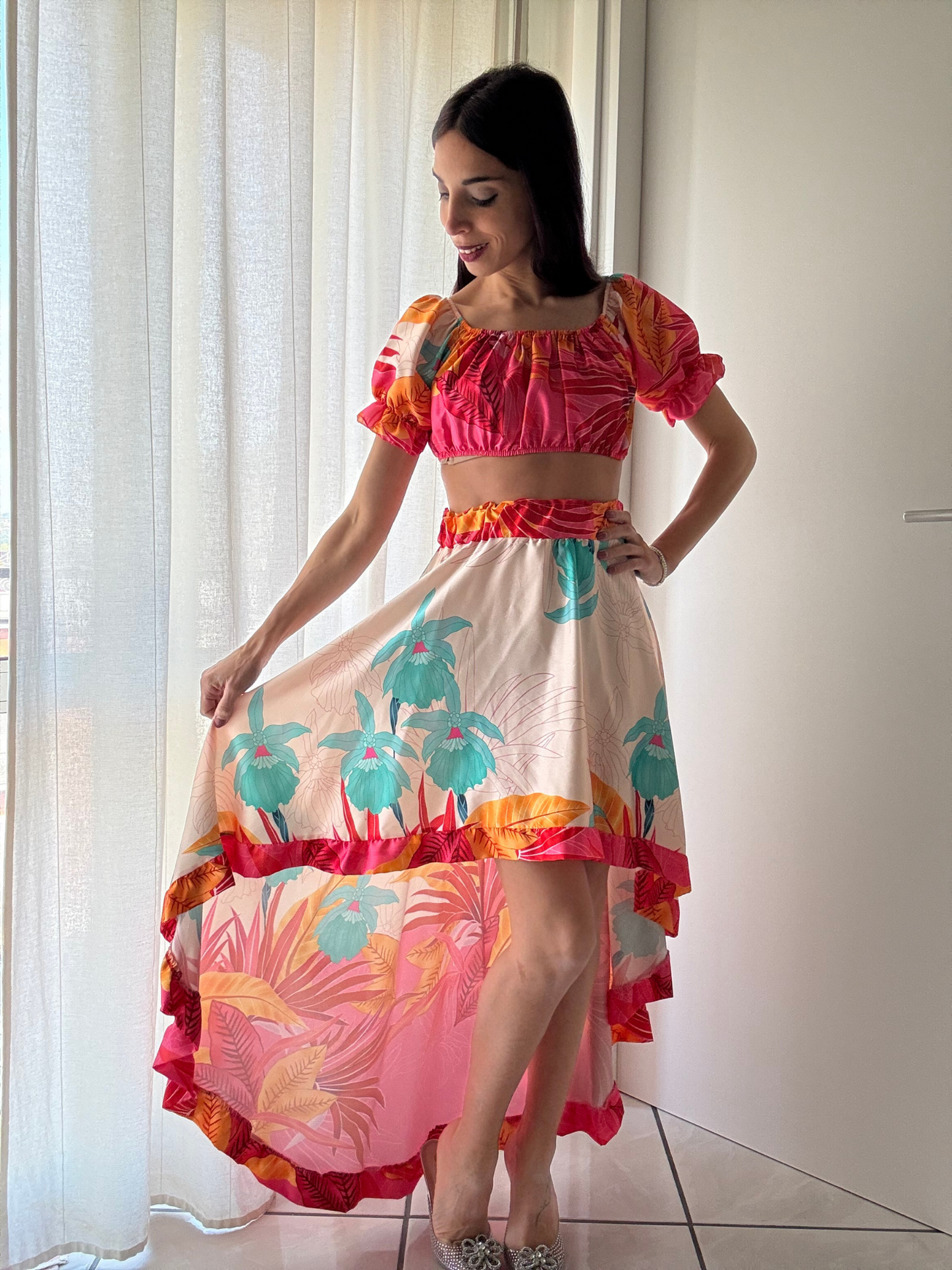 Coordinato Top + Gonnellone Floreale – Eleganza e Comfort