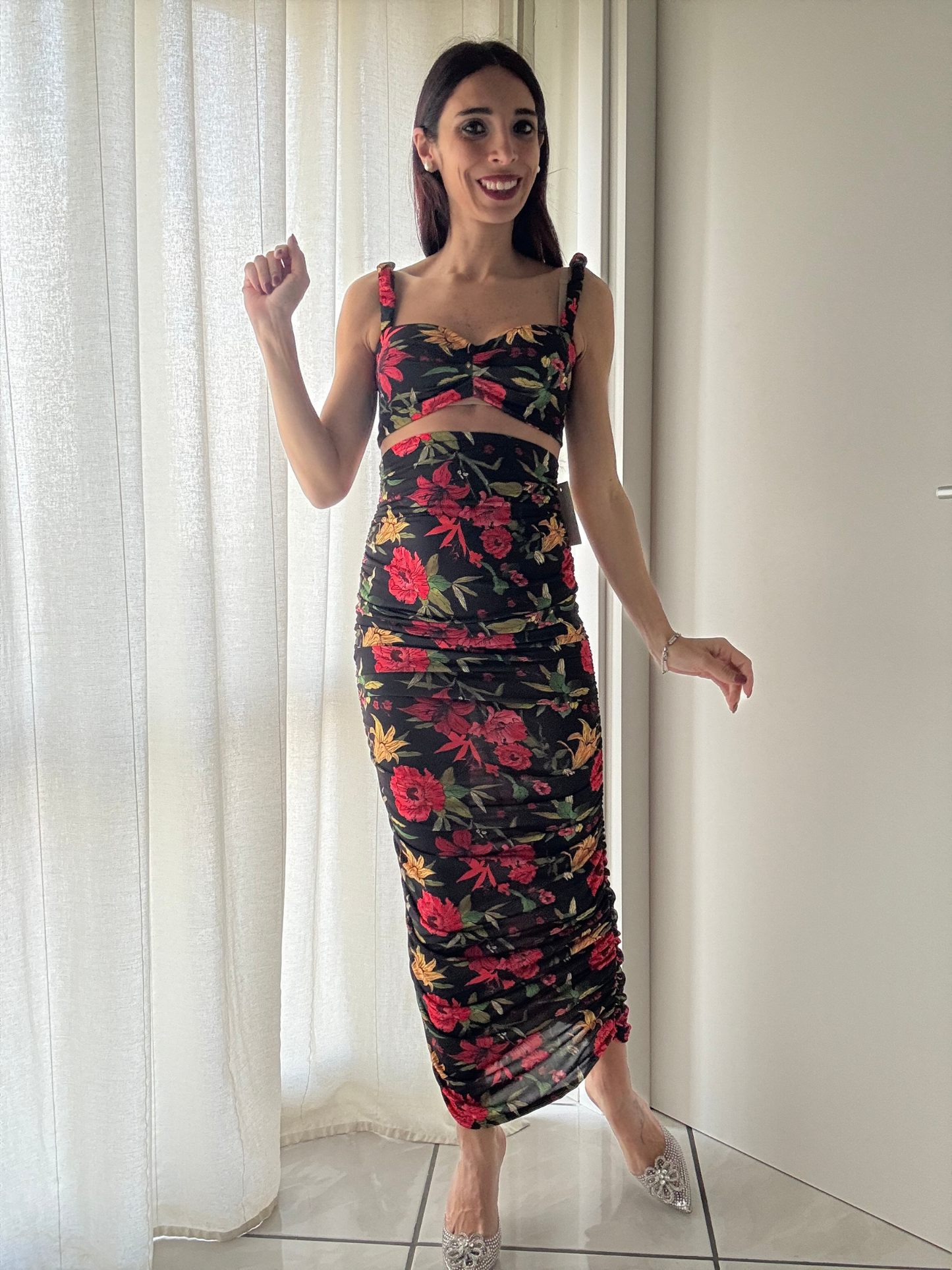 Coordinato Top con Coppe Imbottite e Gonna Longuette Elastico - Taglia Unica (XS-L)