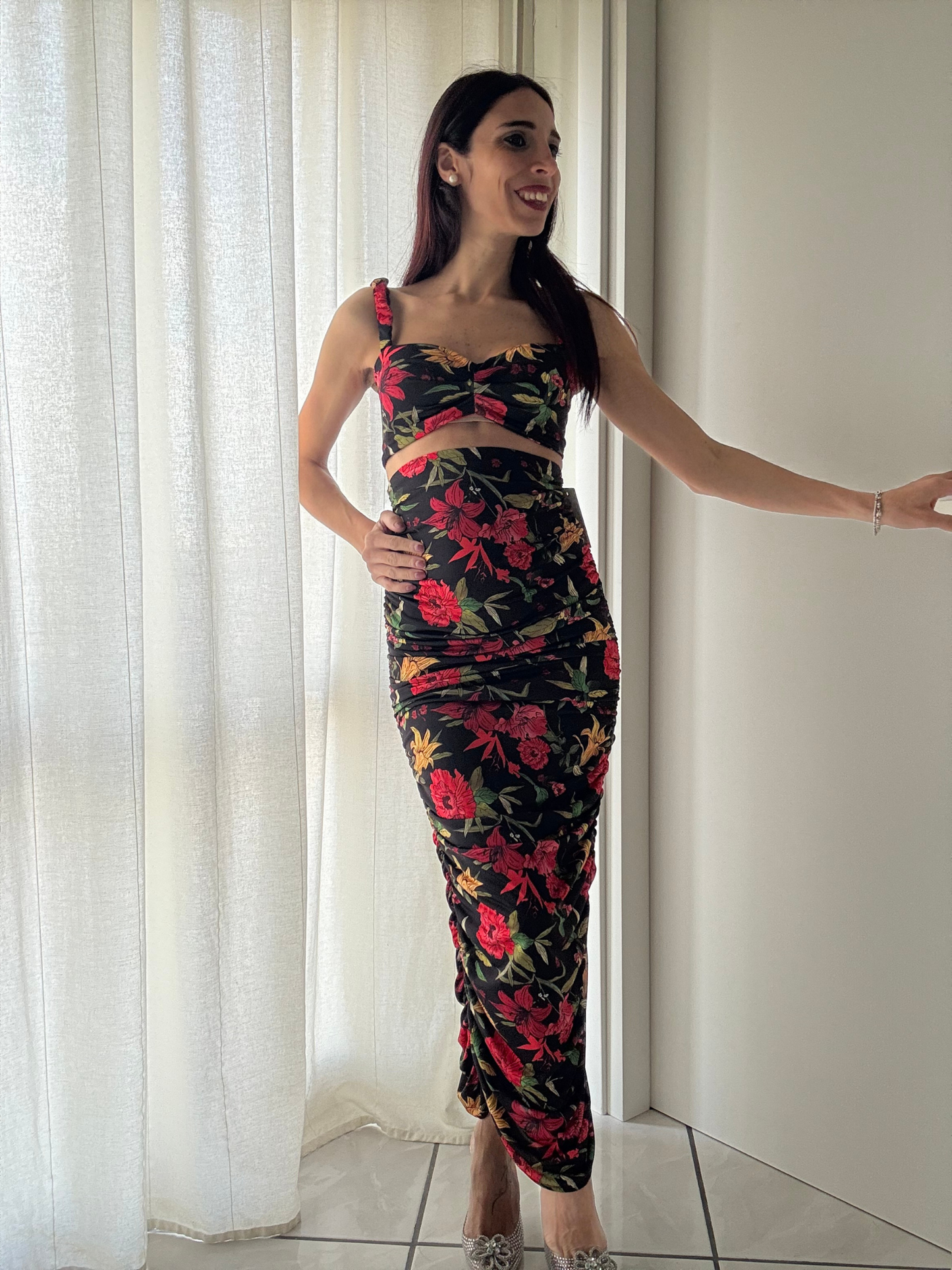 Coordinato Top con Coppe Imbottite e Gonna Longuette Elastico - Taglia Unica (XS-L)
