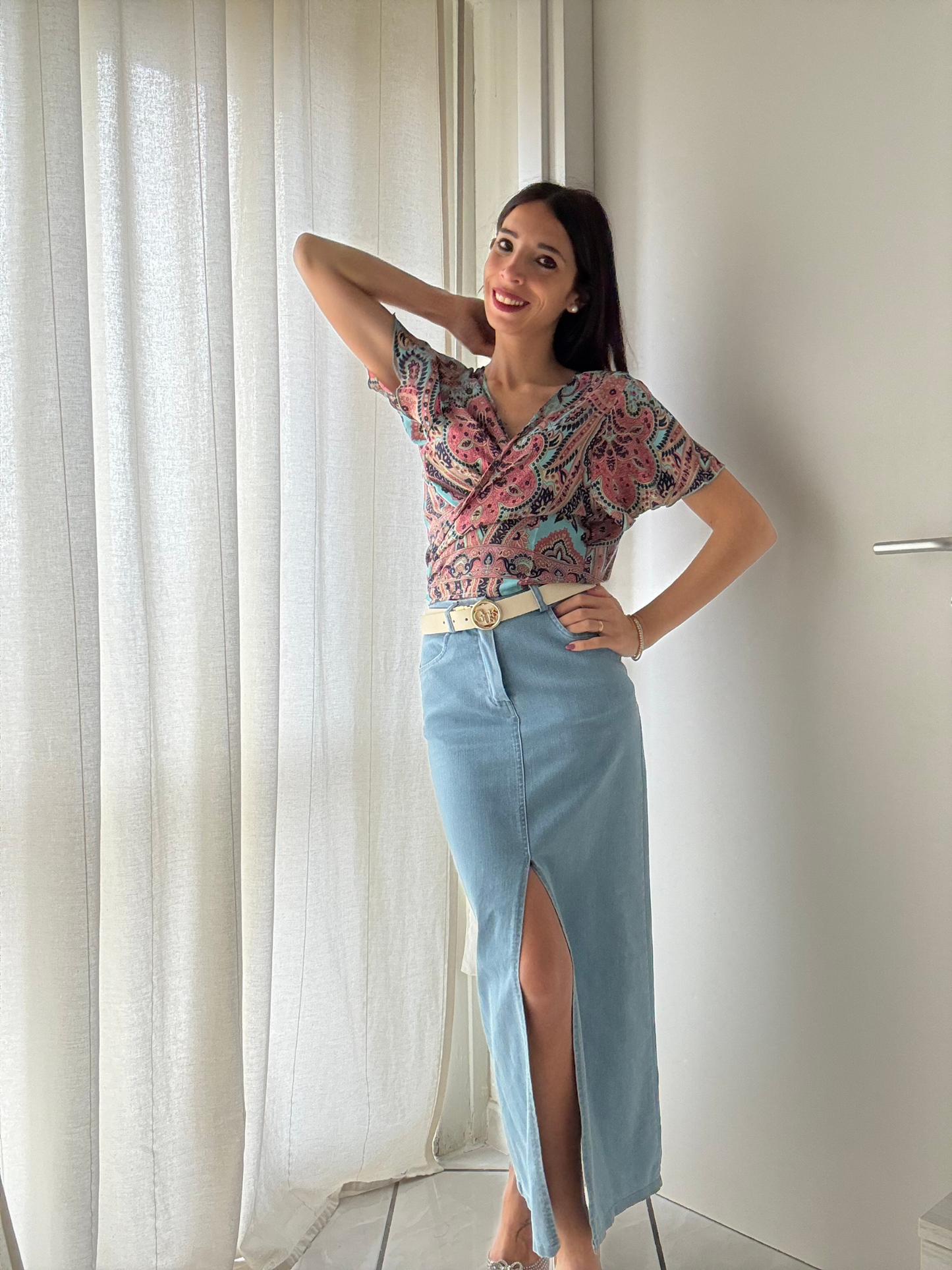 Camicia Donna Maniche Farfalla con Nodo -