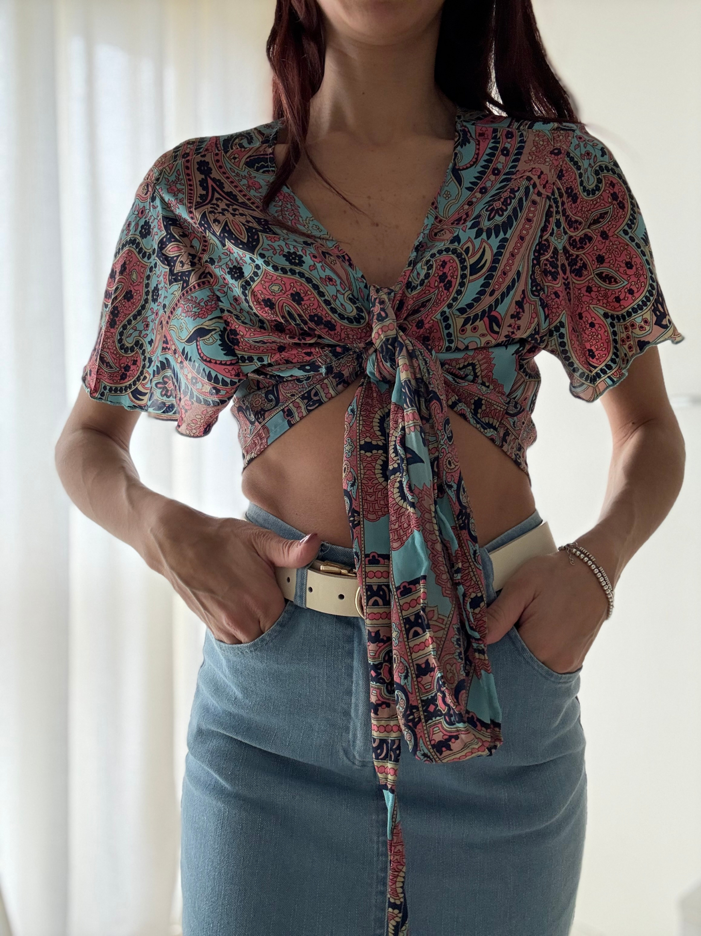 Camicia Donna Maniche Farfalla con Nodo -