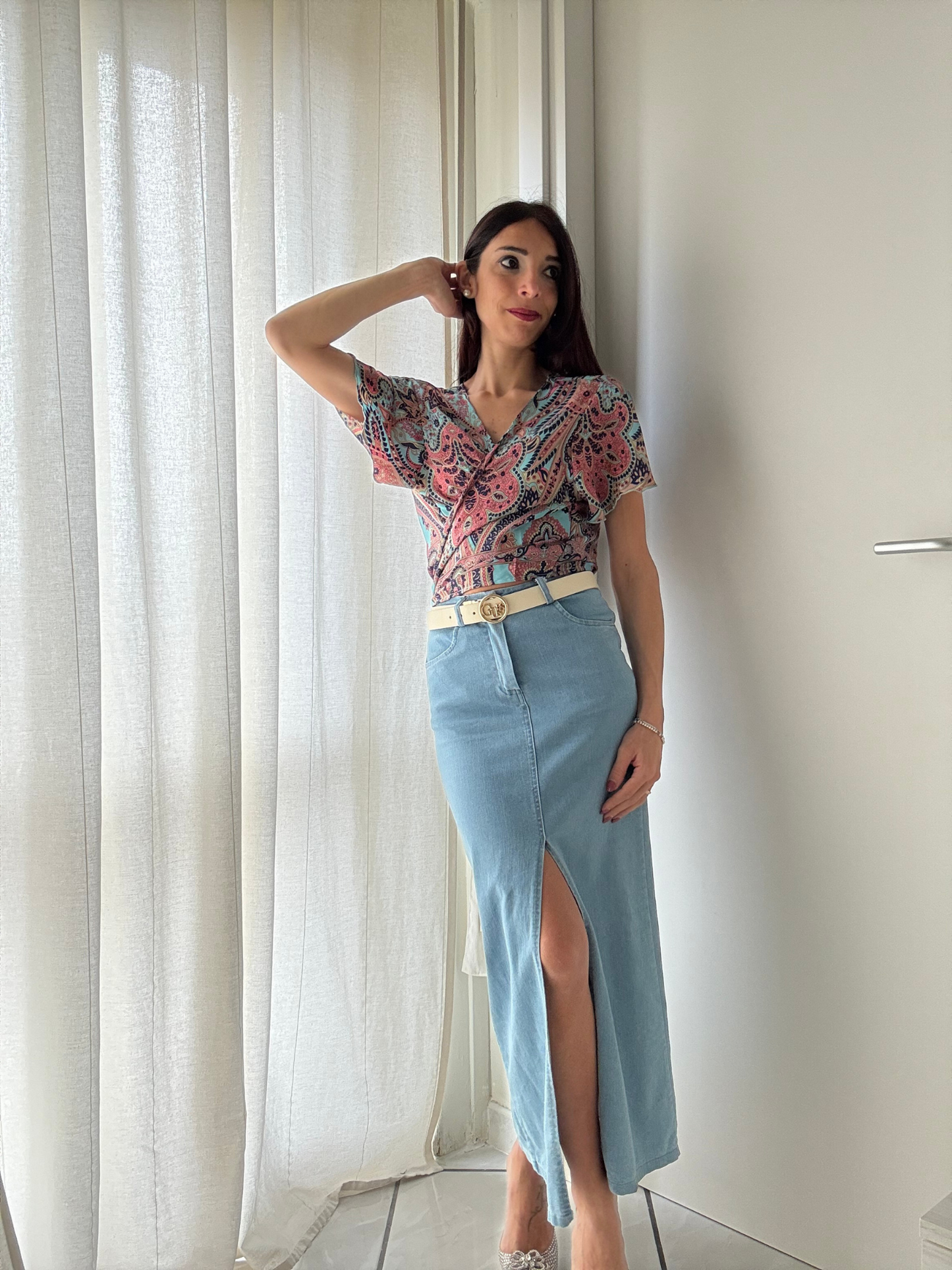 Camicia Donna Maniche Farfalla con Nodo -