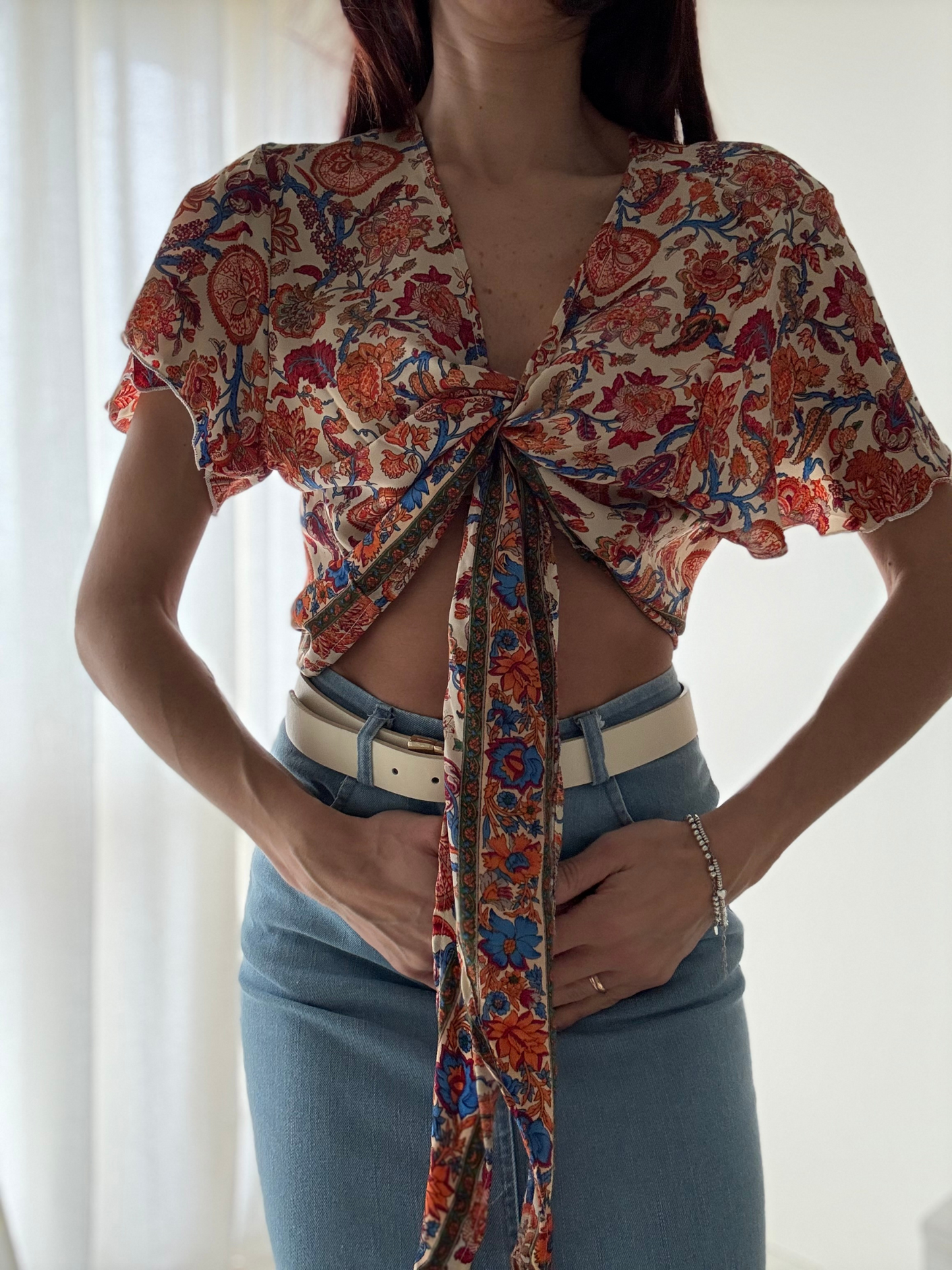 Camicia Donna Maniche Farfalla con Nodo -