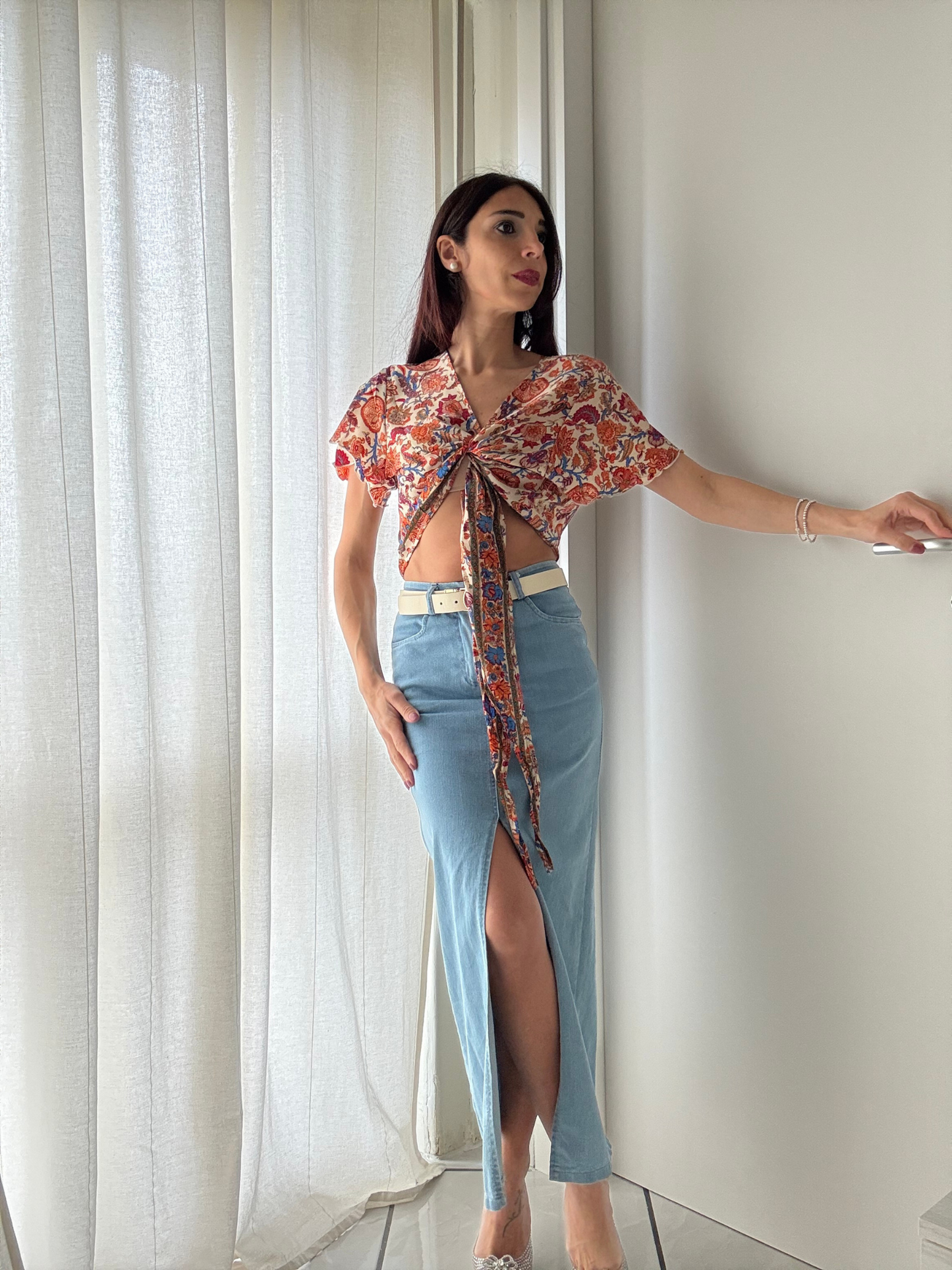Camicia Donna Maniche Farfalla con Nodo -
