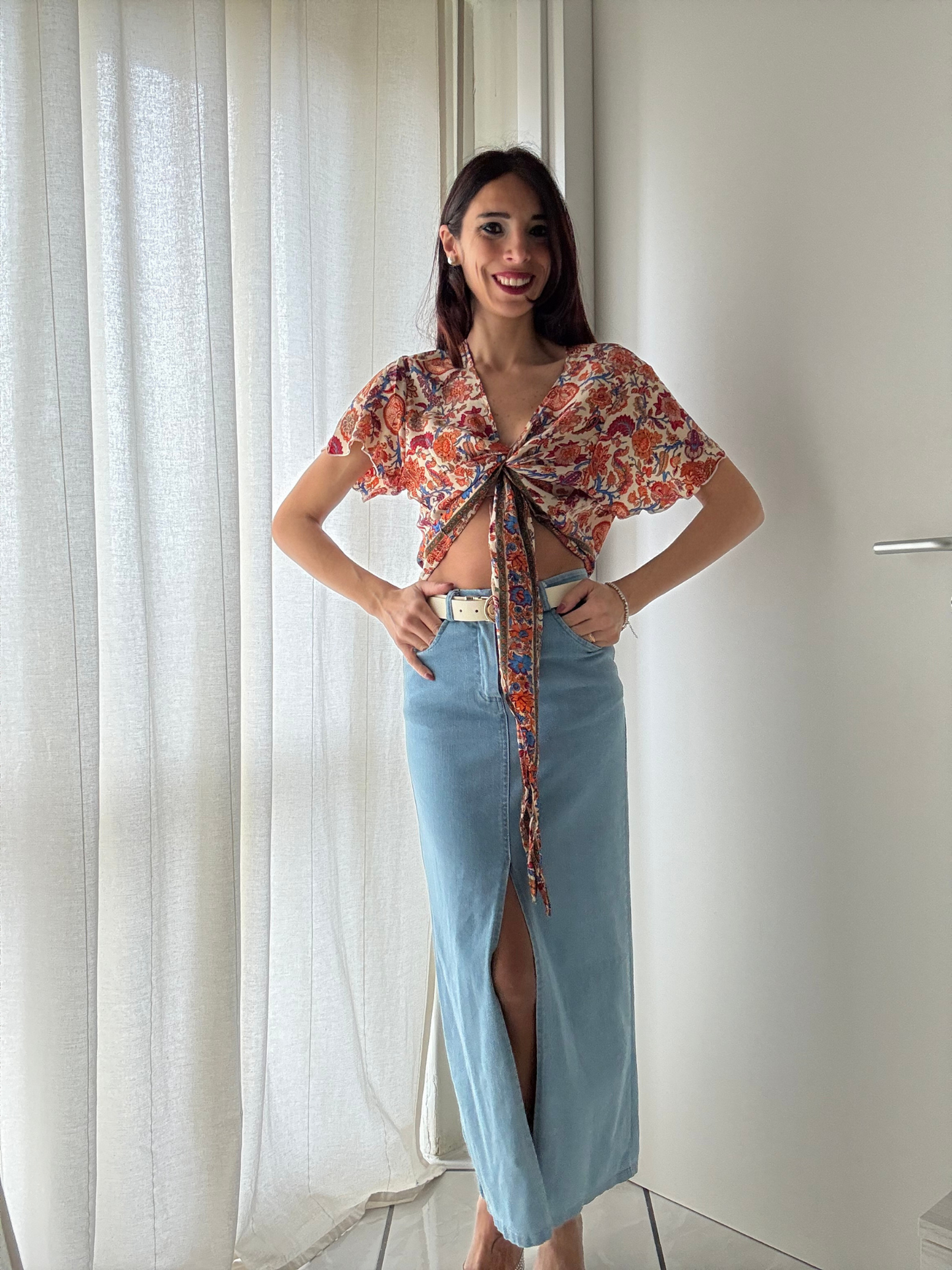 Camicia Donna Maniche Farfalla con Nodo -
