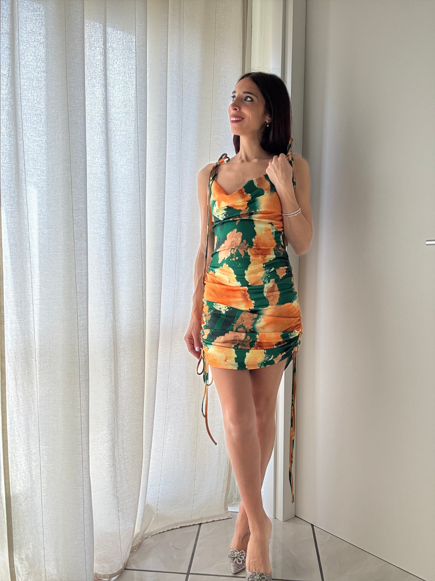 Vestito Corto Fantasia con Bretelle Regolabili e Coulisse - Taglia Unica (XS-L)