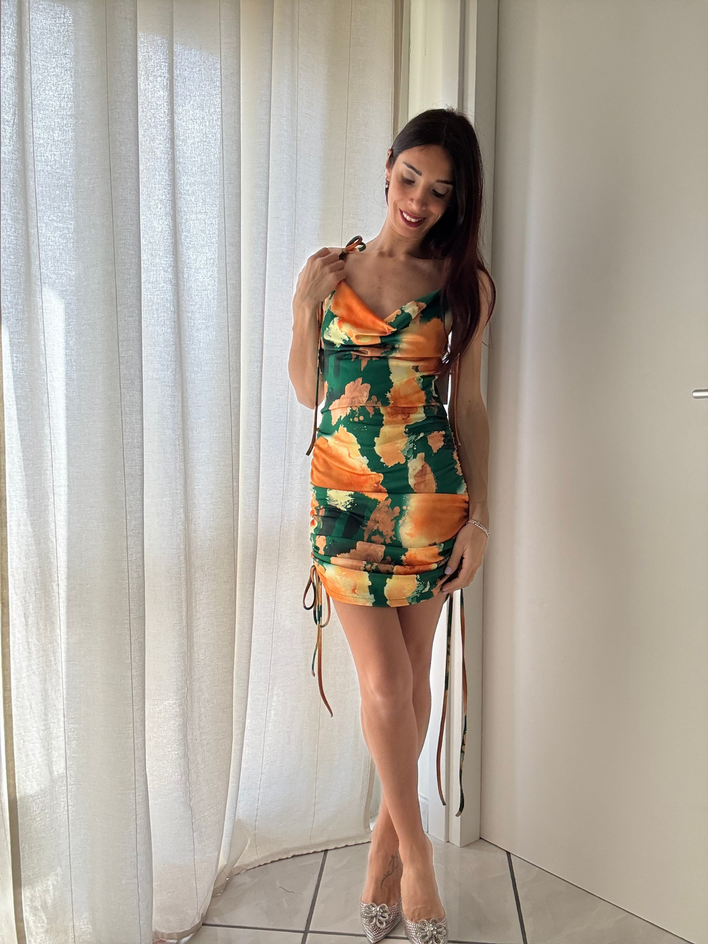 Vestito Corto Fantasia con Bretelle Regolabili e Coulisse - Taglia Unica (XS-L)