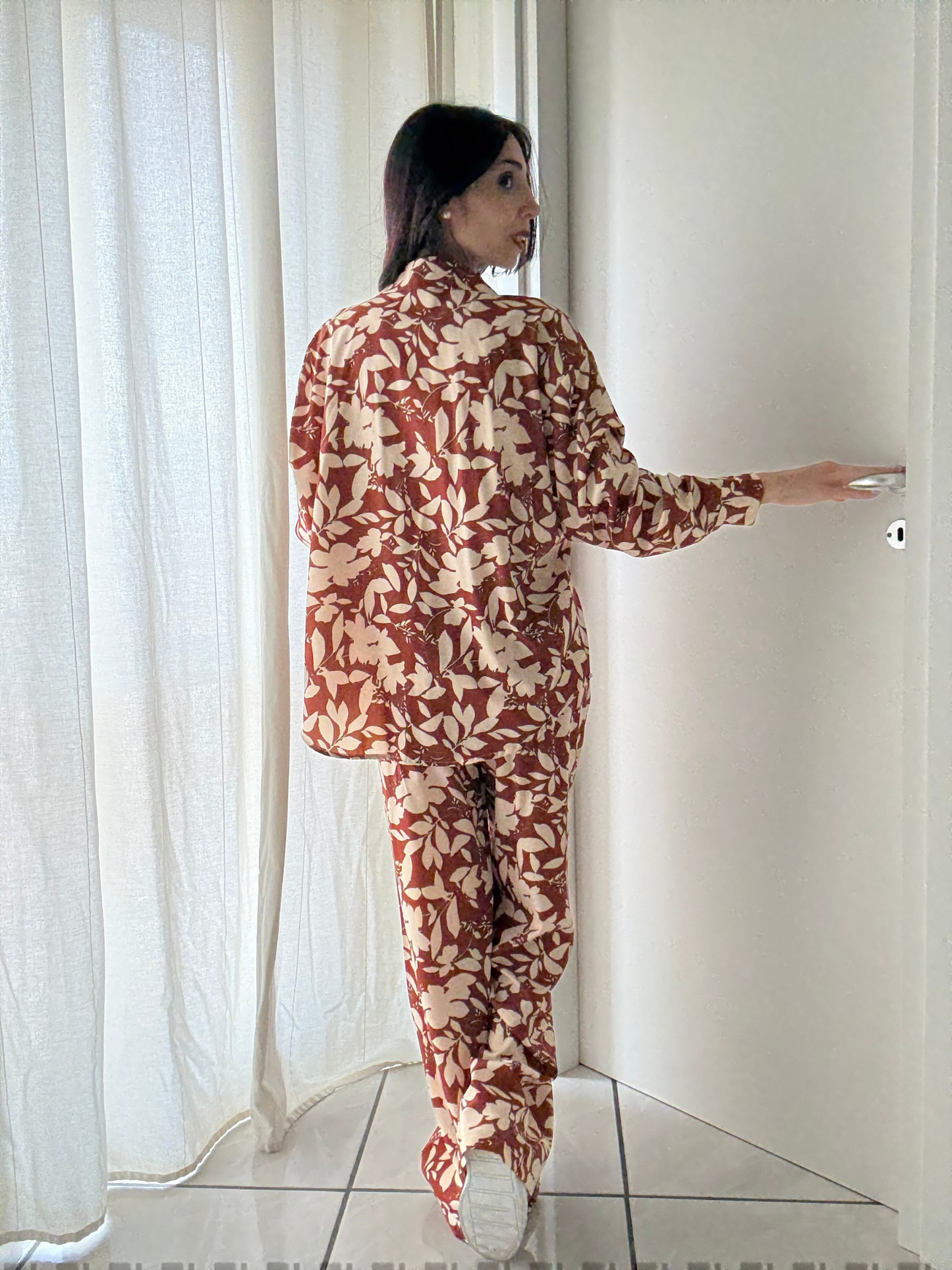 Coordinato 3 Pezzi Floreale - Top, Camicia e Pantalone con Elastico