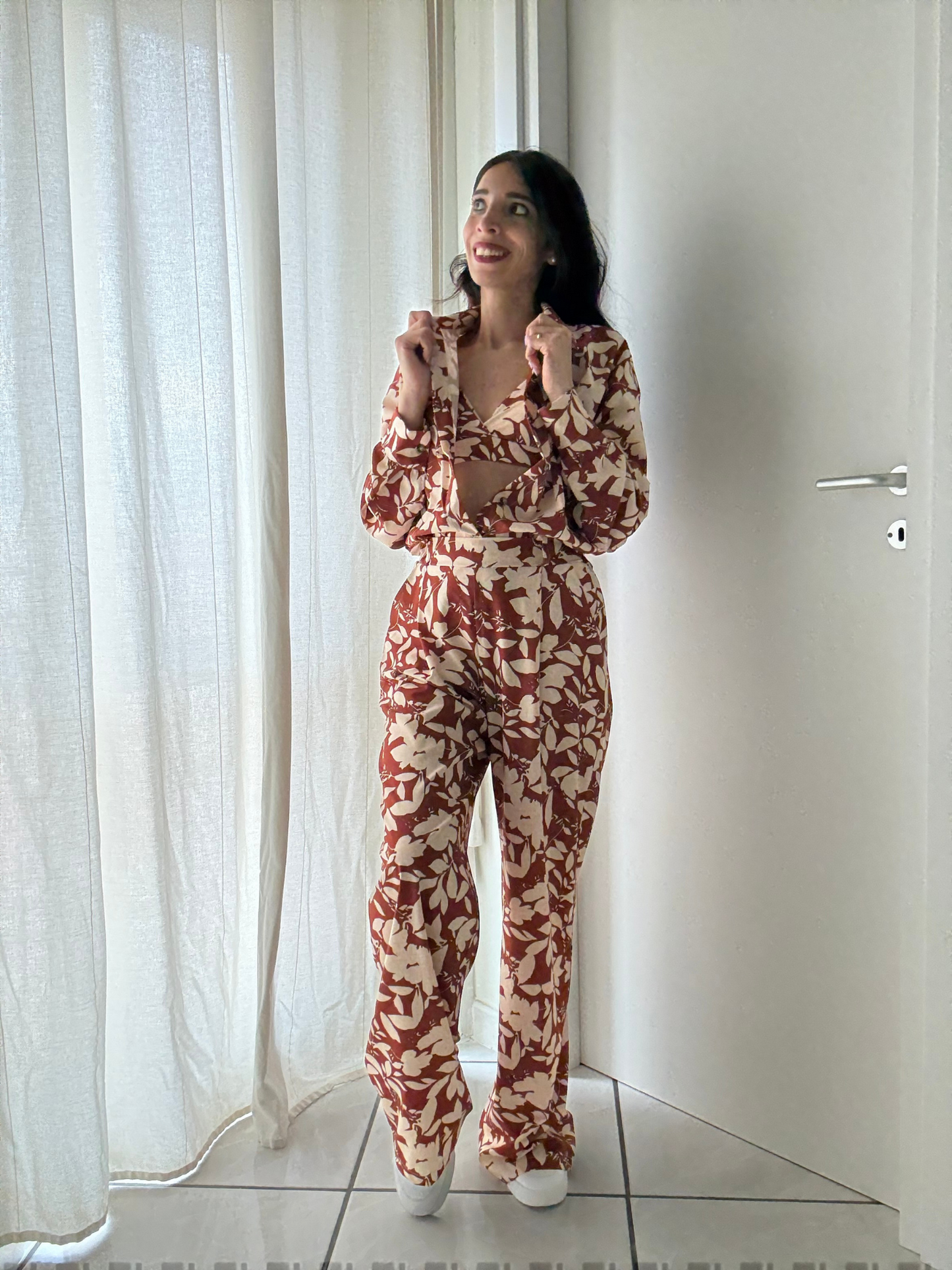 Coordinato 3 Pezzi Floreale - Top, Camicia e Pantalone con Elastico