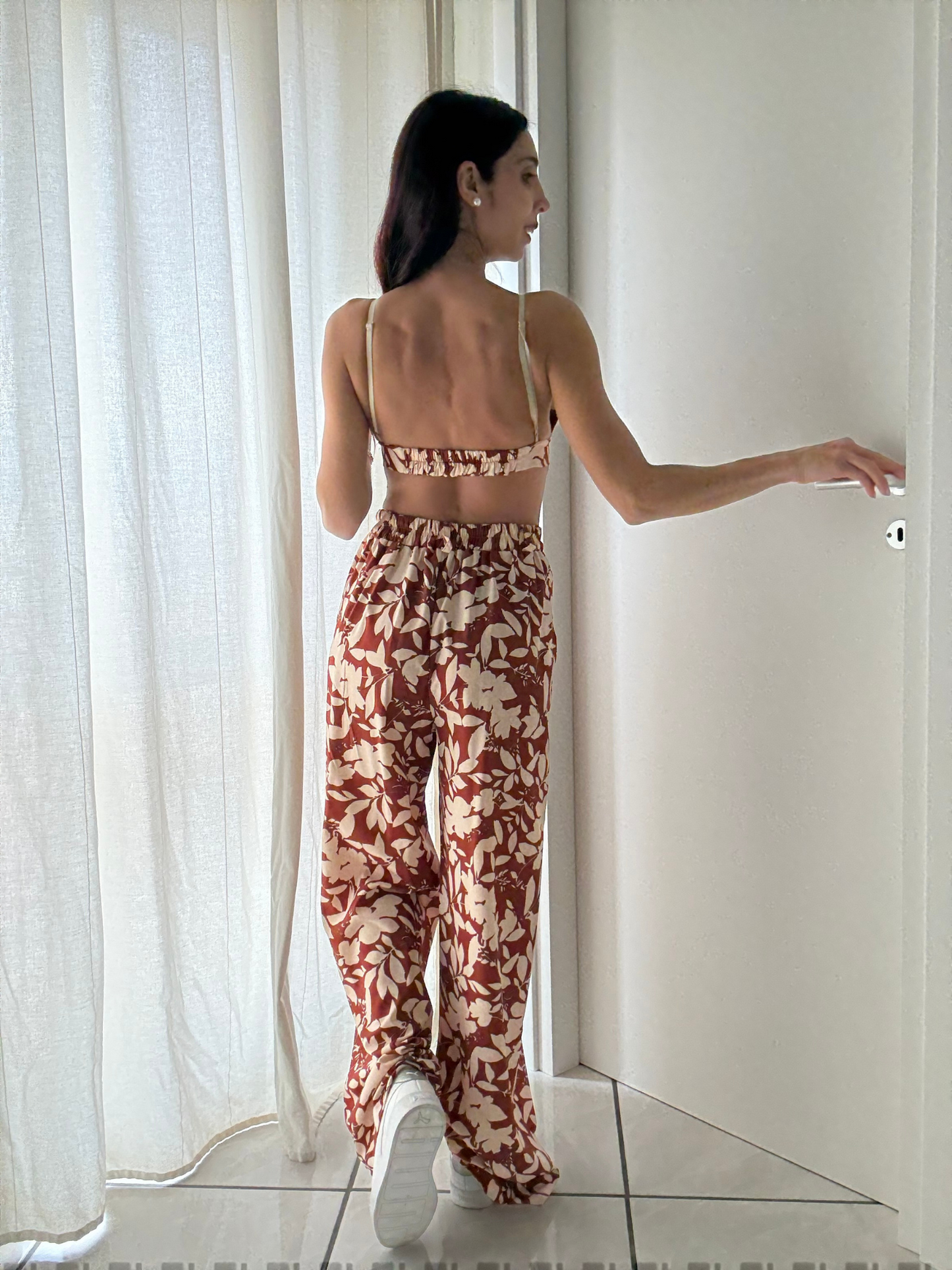 Coordinato 3 Pezzi Floreale - Top, Camicia e Pantalone con Elastico