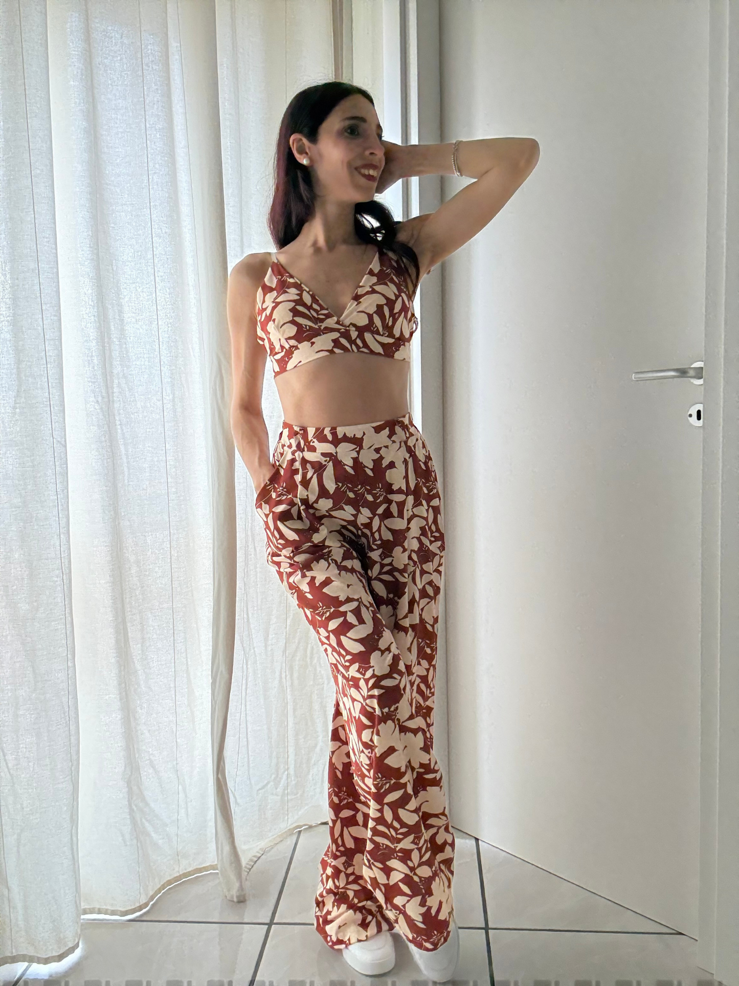 Coordinato 3 Pezzi Floreale - Top, Camicia e Pantalone con Elastico