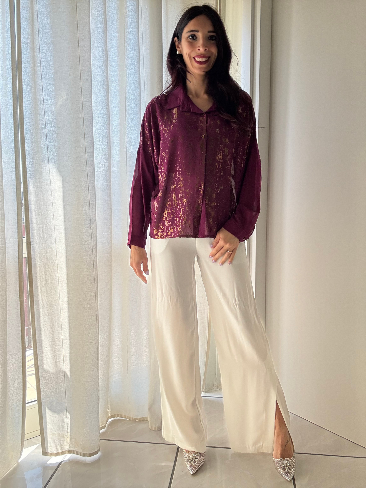 Camicia manica lunga con dettagli oro