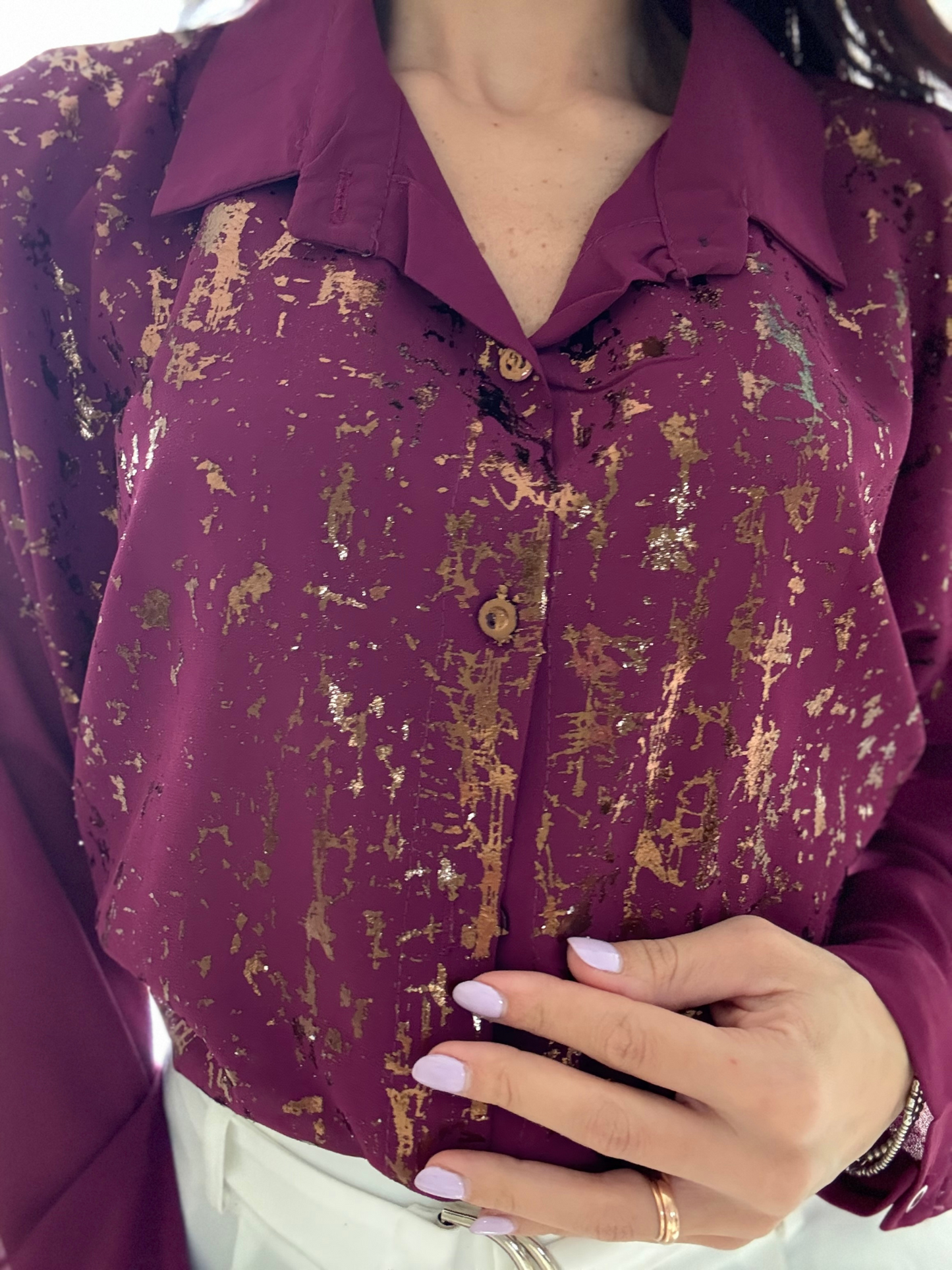 Camicia manica lunga con dettagli oro
