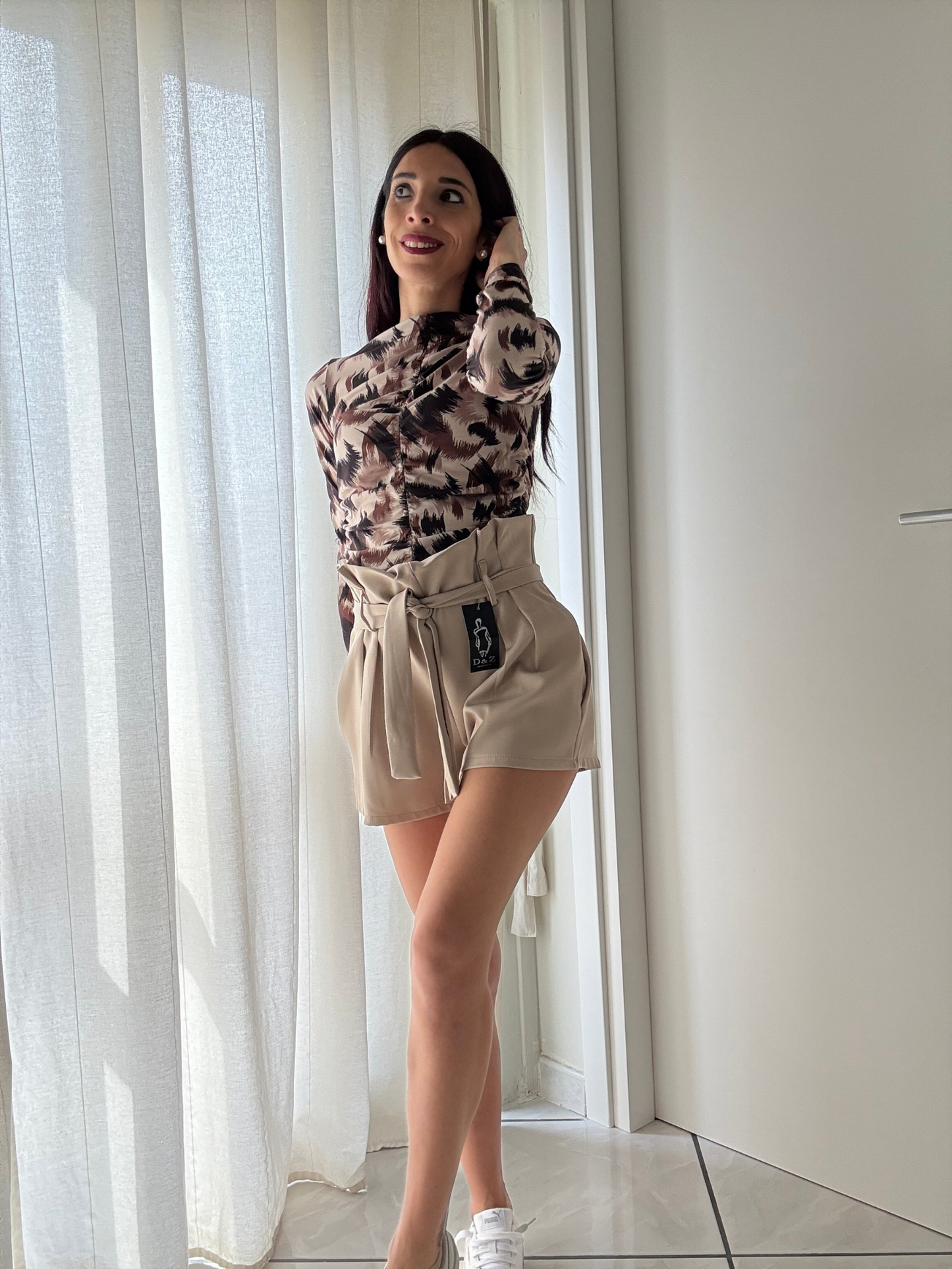 Maglia Crop Manica Lunga Elasticizzata