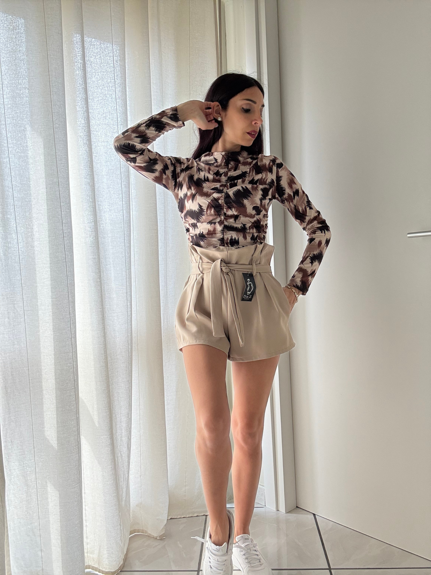 Maglia Crop Manica Lunga Elasticizzata