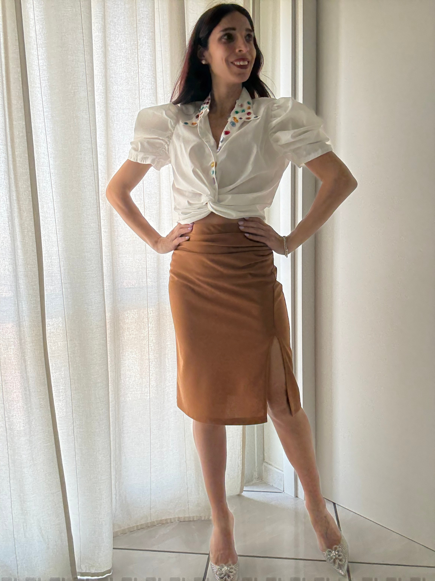 Gonna Tubino con Spacco e Drappeggio sulla Pancia - Eleganza e Comfort in Ogni Dettaglio