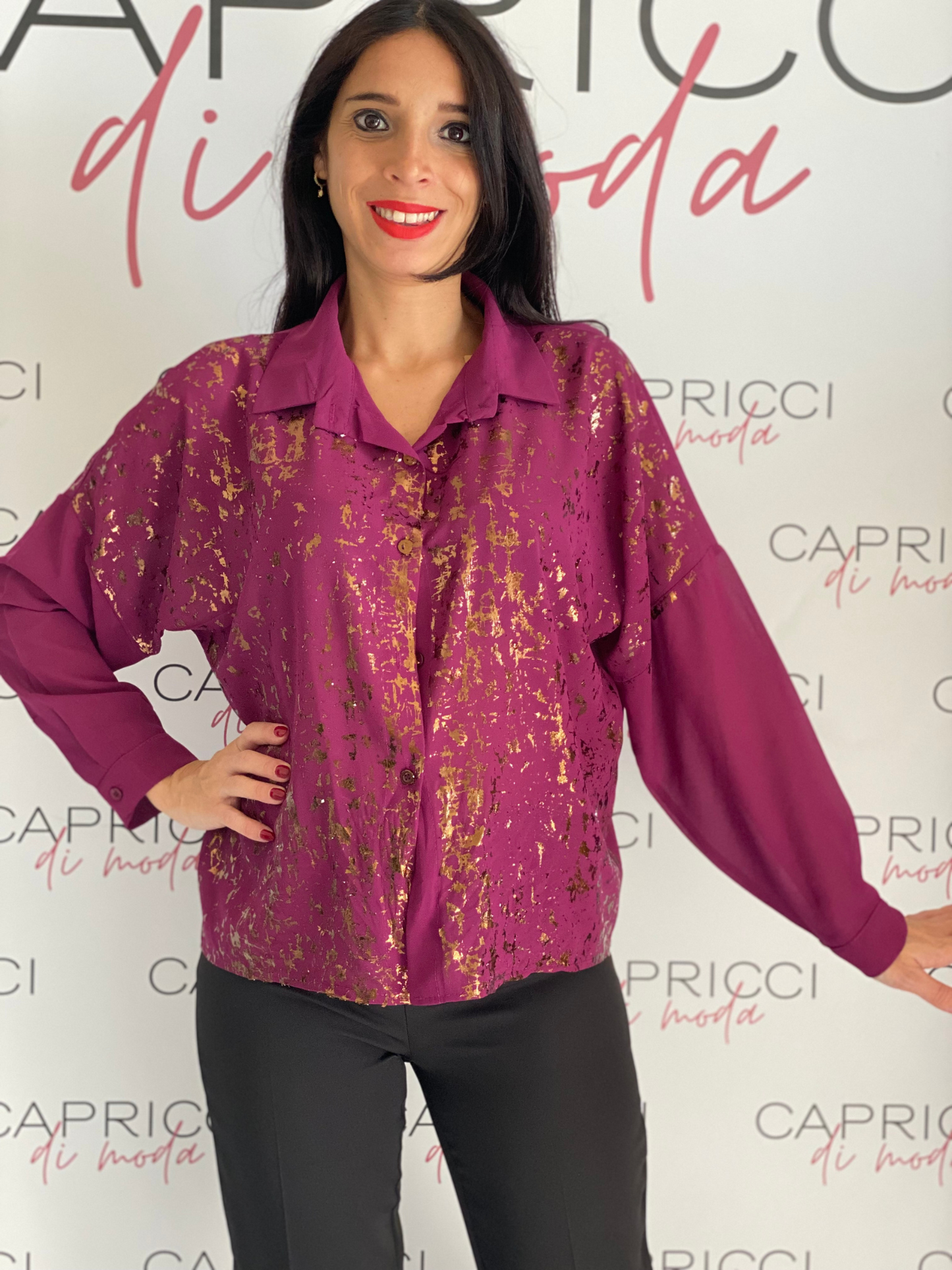 Camicia manica lunga con dettagli oro