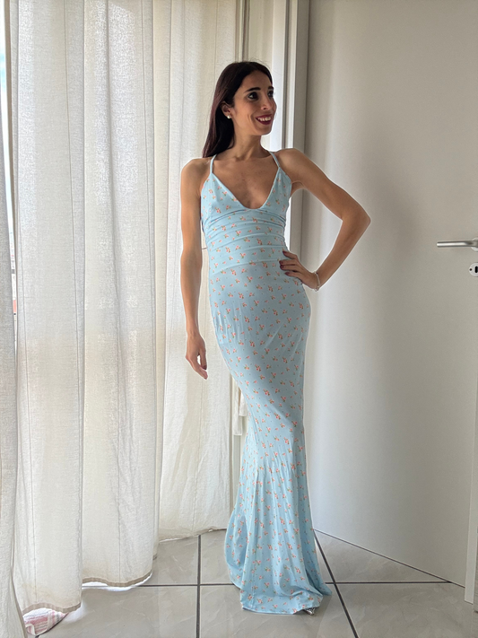 Abito Lungo Floreale con Scollo sulla Schiena - Eleganza e Comfort in Taglia Unica