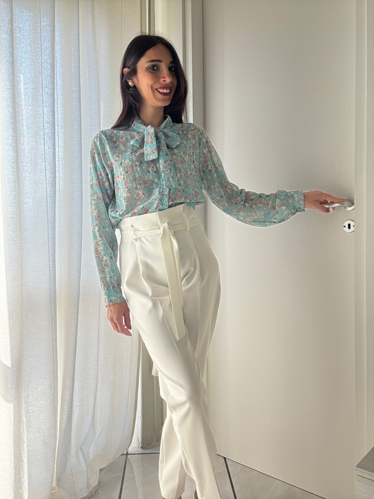 Camicia Leggera Manica Lunga con Fiocco al Collo