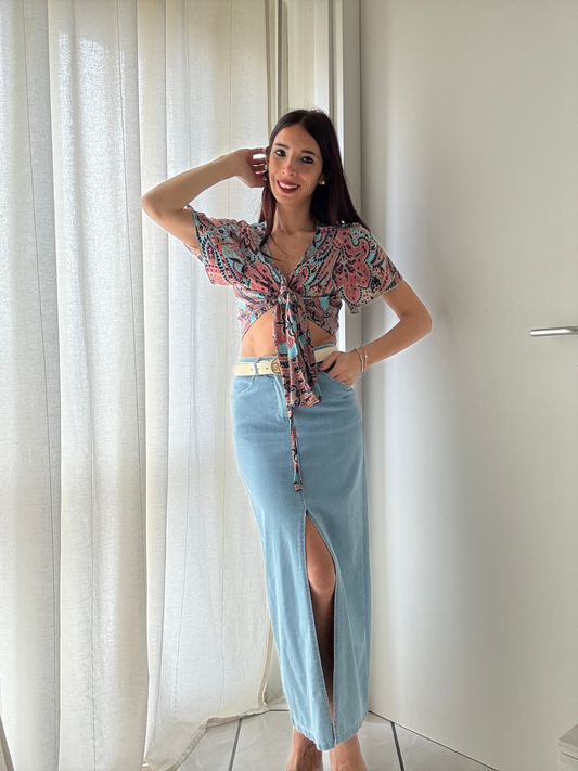 Camicia Donna Maniche Farfalla con Nodo -