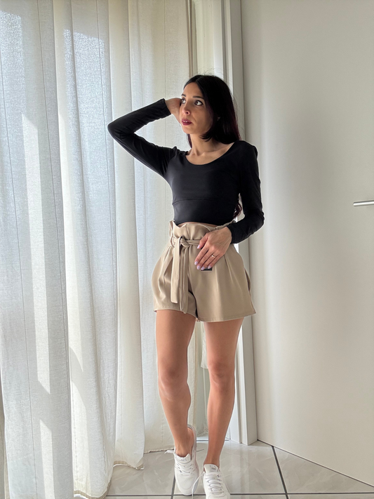 Maglia Crop Semplice Donna - Manica Lunga Girocollo
