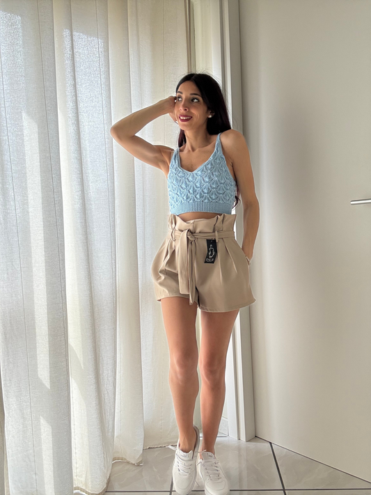 Pantaloncino Effetto Caramella con Elastico e Cinturino in Vita