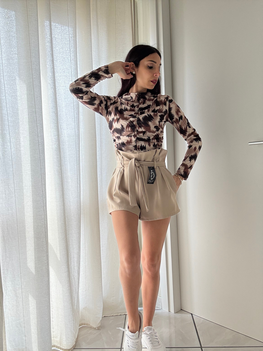 Maglia Crop Manica Lunga Elasticizzata