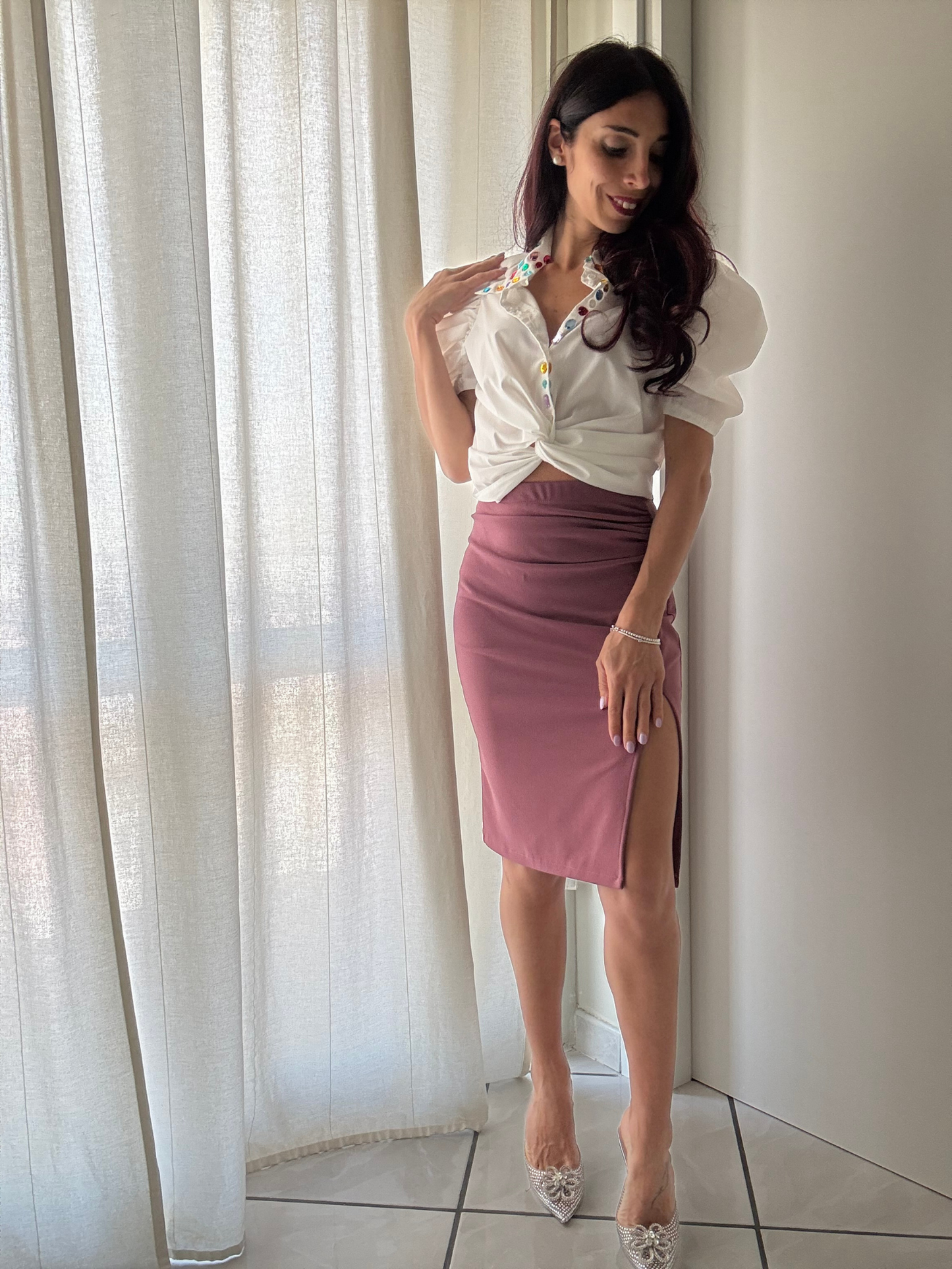 Gonna Tubino con Spacco e Drappeggio sulla Pancia - Eleganza e Comfort in Ogni Dettaglio